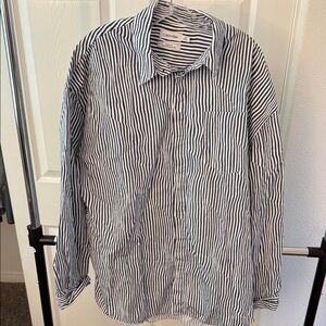 Calvin Klein Navy and White Striped Casual Button Down Shirt